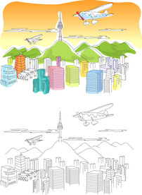 手绘建筑水彩风景画