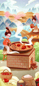手绘腊八节腊八粥插画