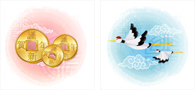 仙鹤金币矢量图标素材