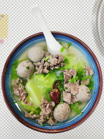 扣好的牛肉牛丸粿条粉面 