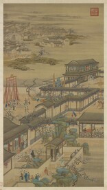 清院本十二月令图轴 正月观灯