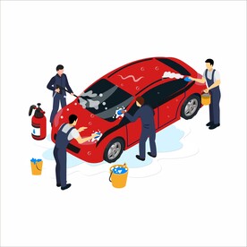 洗车的人  卡通汽车