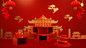 春节红色C4d产品场景