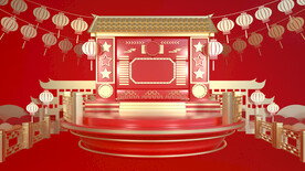 春节红色C4d产品场景