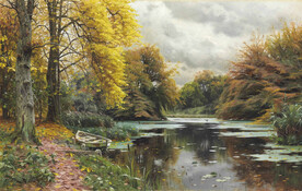 山林小溪流油画风景画