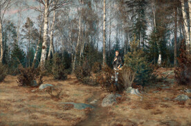 树林美女油画风景画