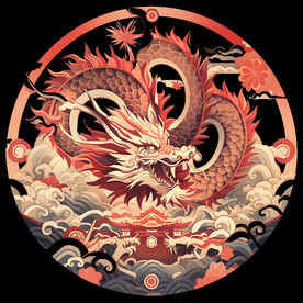 龙圆形剪影印章