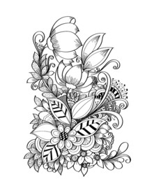 手绘黑白线条花