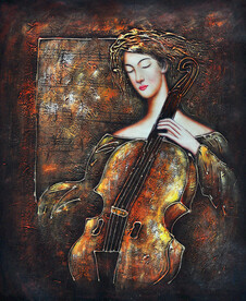 吉他美女油画装饰画