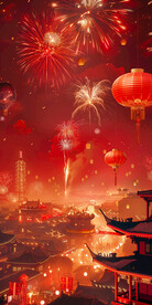 红色新年烟花喜庆背景