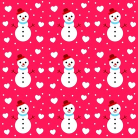 红色无缝雪人和爱心背景