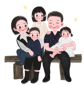 手绘插画卡通家庭人物