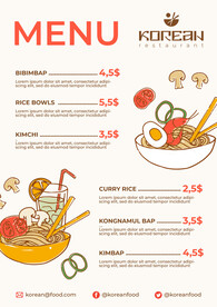 韩式料理菜单
