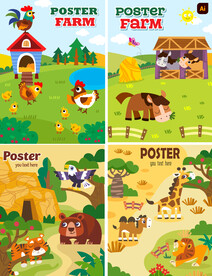 卡通农场自然动物海报