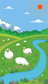 蓝天绿地卡通插画