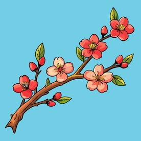 卡通风格的桃花树枝