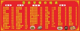 早餐价格表