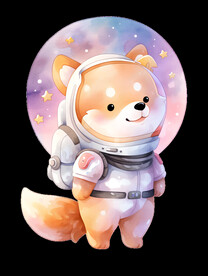 水彩可爱的小狗宇航员插画