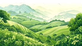 茶园茶山茶田插画背景