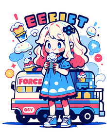 夏日卡通插画冰淇淋女孩