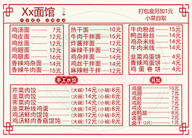 面馆价目表