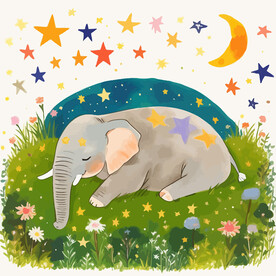一头在睡觉的大象插画