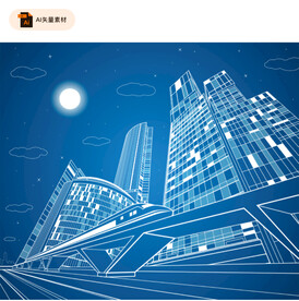 线描高楼大厦矢量图