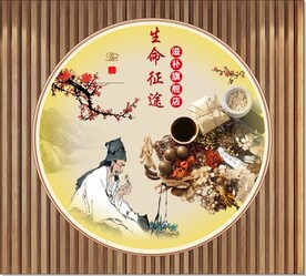 中医圆形背景墙装饰画