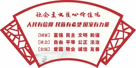 党建核心价值观扇形中式边框展板
