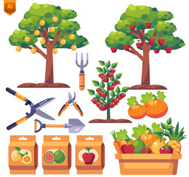 果园果树卡通插画