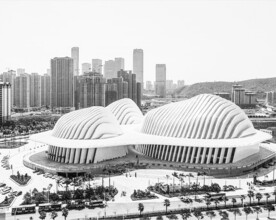 南宁文化艺术中心建筑风景黑白画