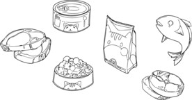 手绘宠物猫食品猫粮矢量素材图片