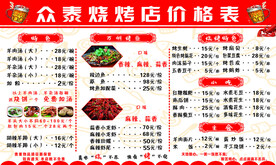 烧烤店价目表