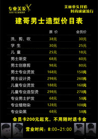 理发店价目表