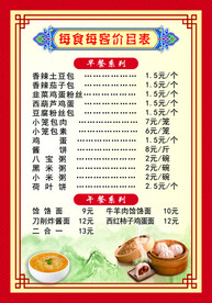 早餐价目表