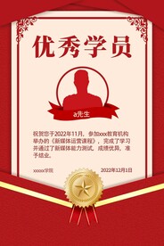 优秀学员证书