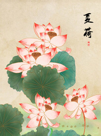 中式荷花挂画