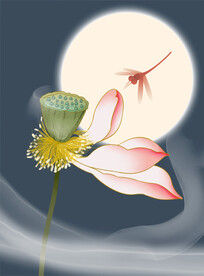 中式荷花挂画