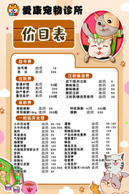 宠物价目表