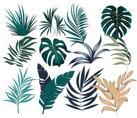 手绘绿色热带树叶