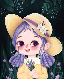 草帽小姑娘可爱小女孩插画头像