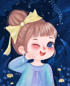 丸子头可爱小姑娘女孩子头像插画