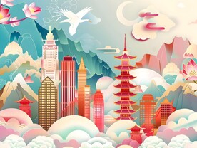 摩天大楼都市国风插画