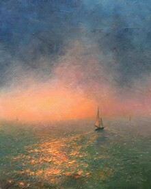 海上日出油画
