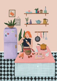 居家烹饪的女生