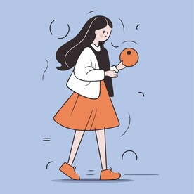 有趣长发女孩卡通儿童插画