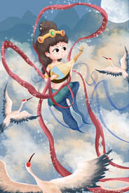 QQ版国潮敦煌插画  