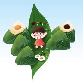  女孩吃粽子 
