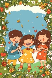 六一儿童节小孩子在花园玩耍