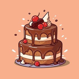 美味水果奶油蛋糕卡通矢量插画